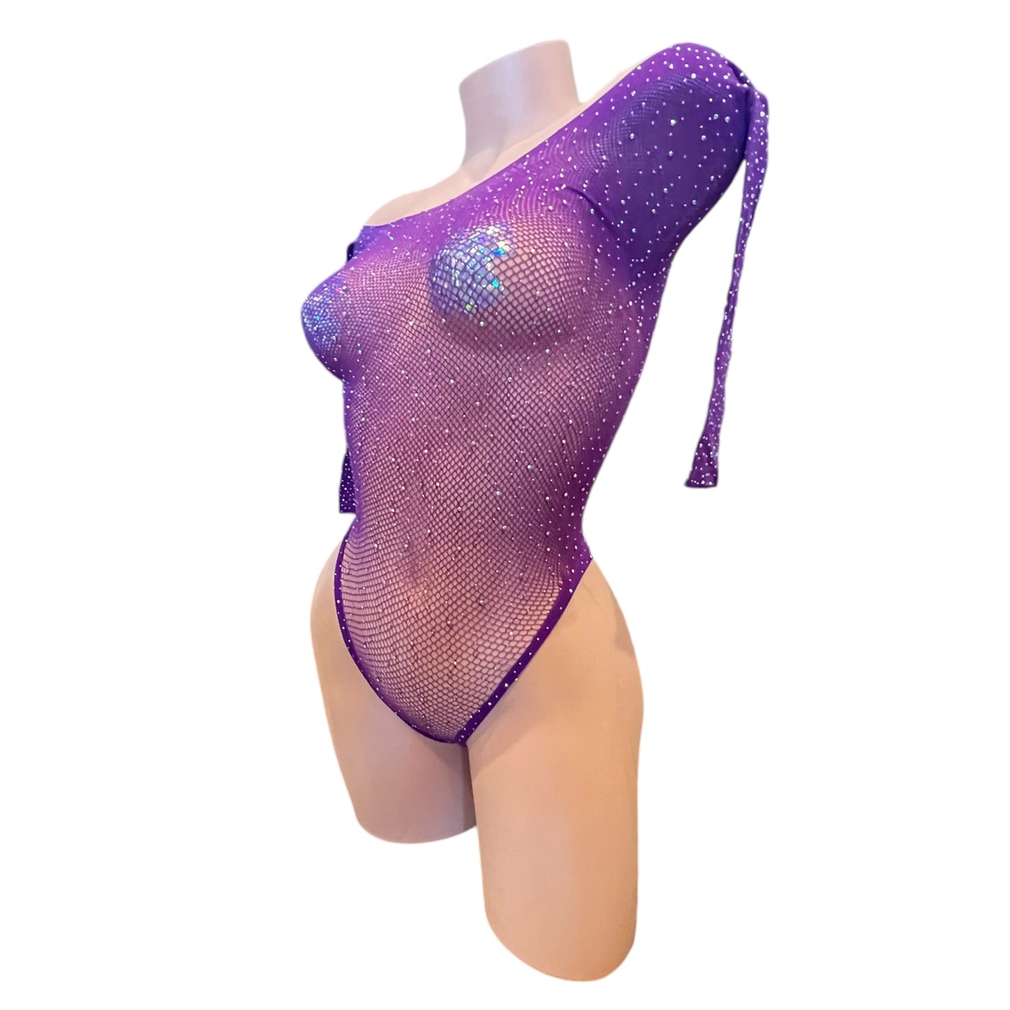 Purple Rhinestoned Fishnet Bodysuit - EXOTIC DANCEWEAR