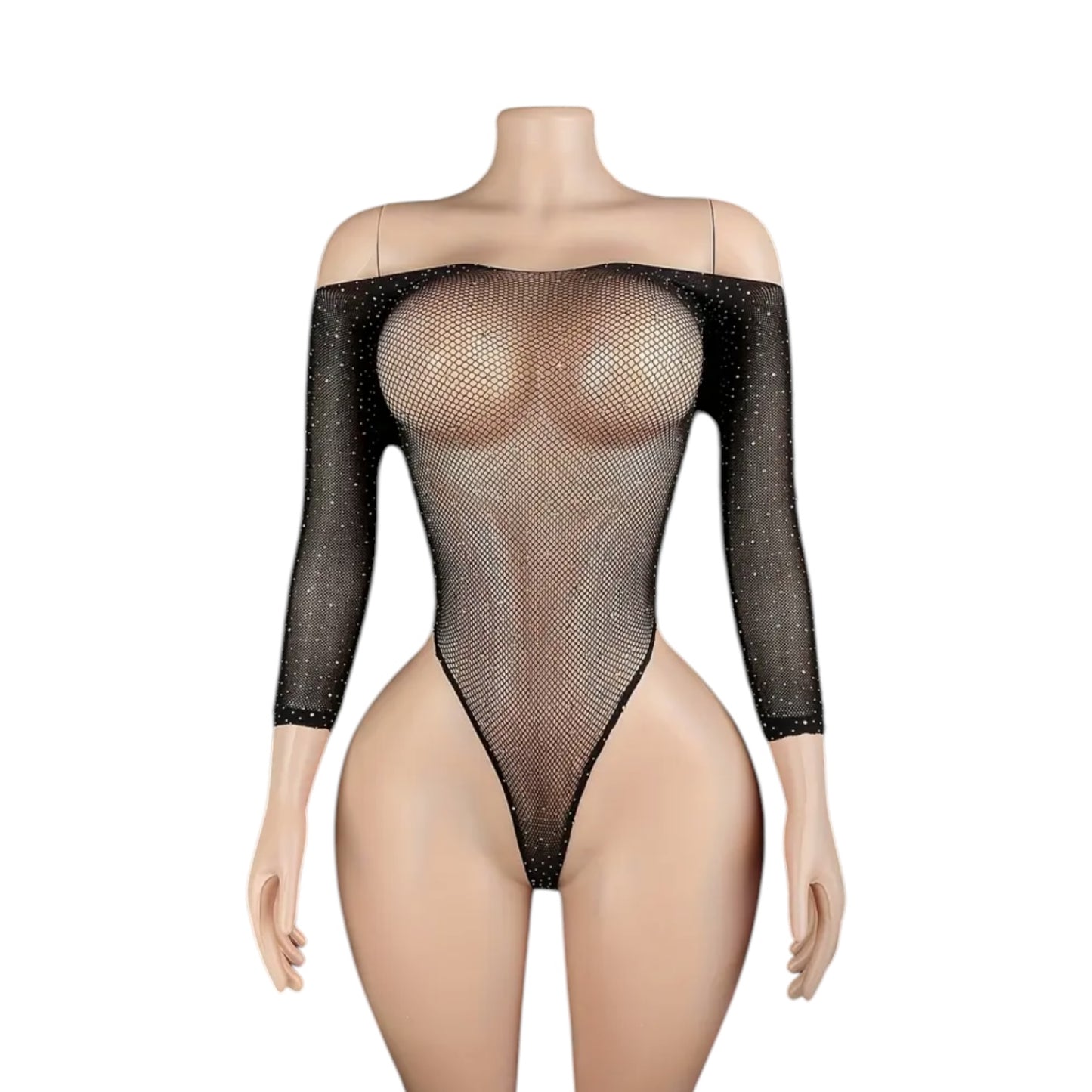 Black Rhinestoned Fishnet Bodysuit - EXOTIC DANCEWEAR