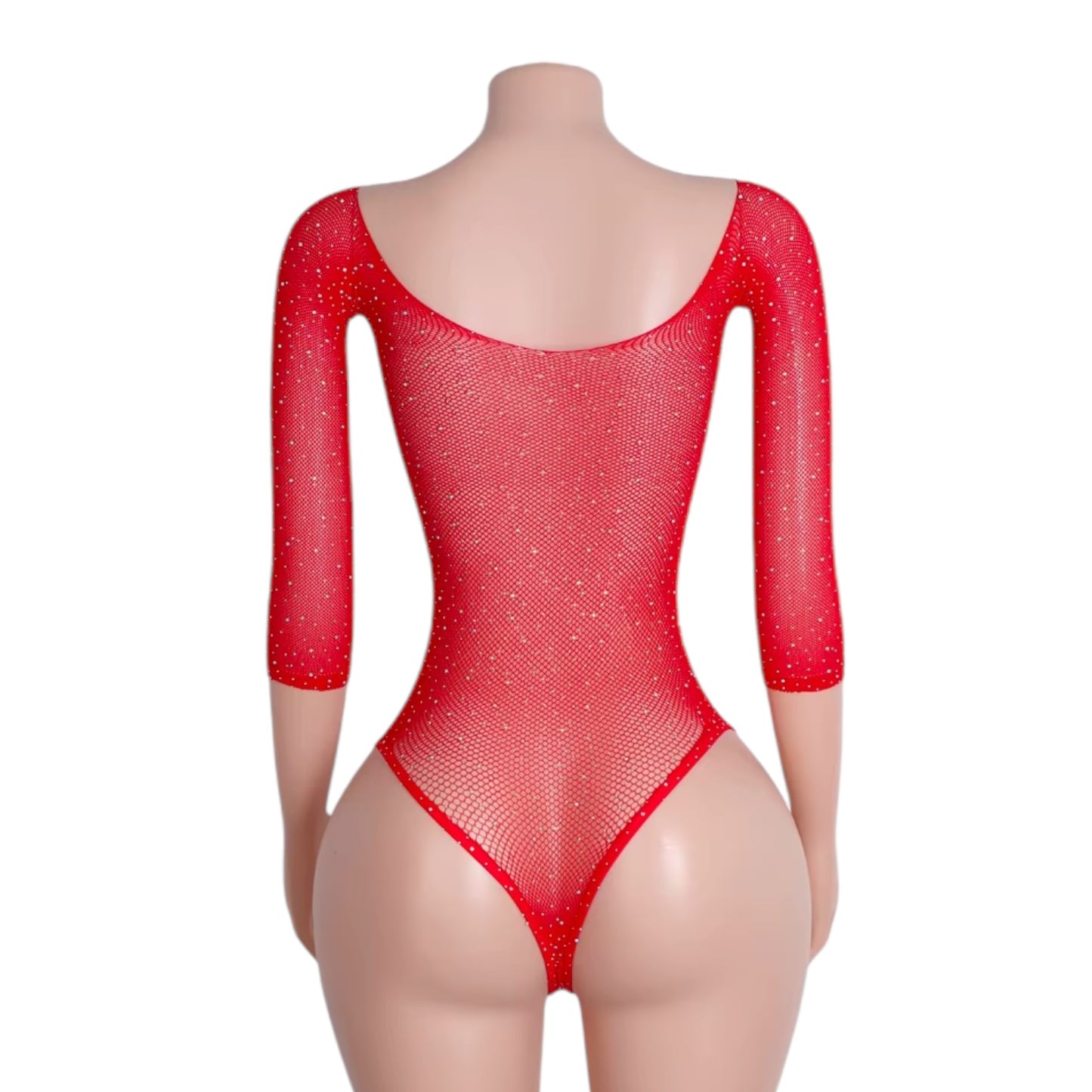 Cherry Red Rhinestoned Fishnet Bodysuit - EXOTIC DANCEWEAR