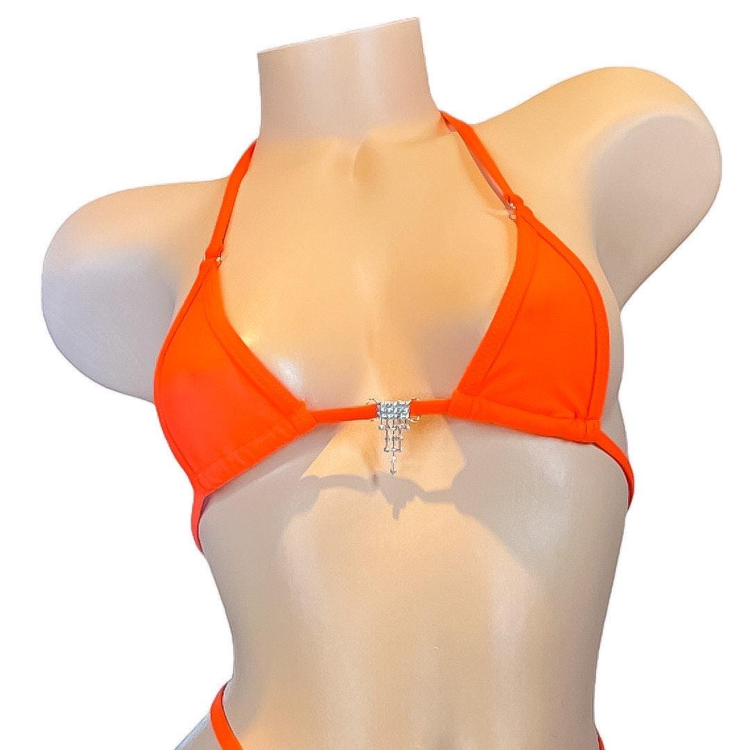 Bright orange rhinestoned charm microkini - exotic dancewear