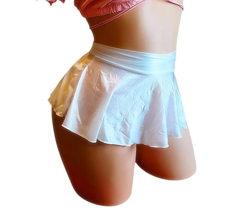 White Shiny Satin Spandex Extreme Micro Mini Skater Ruffle Circle Skirt - EXOTIC DANCEWEAR