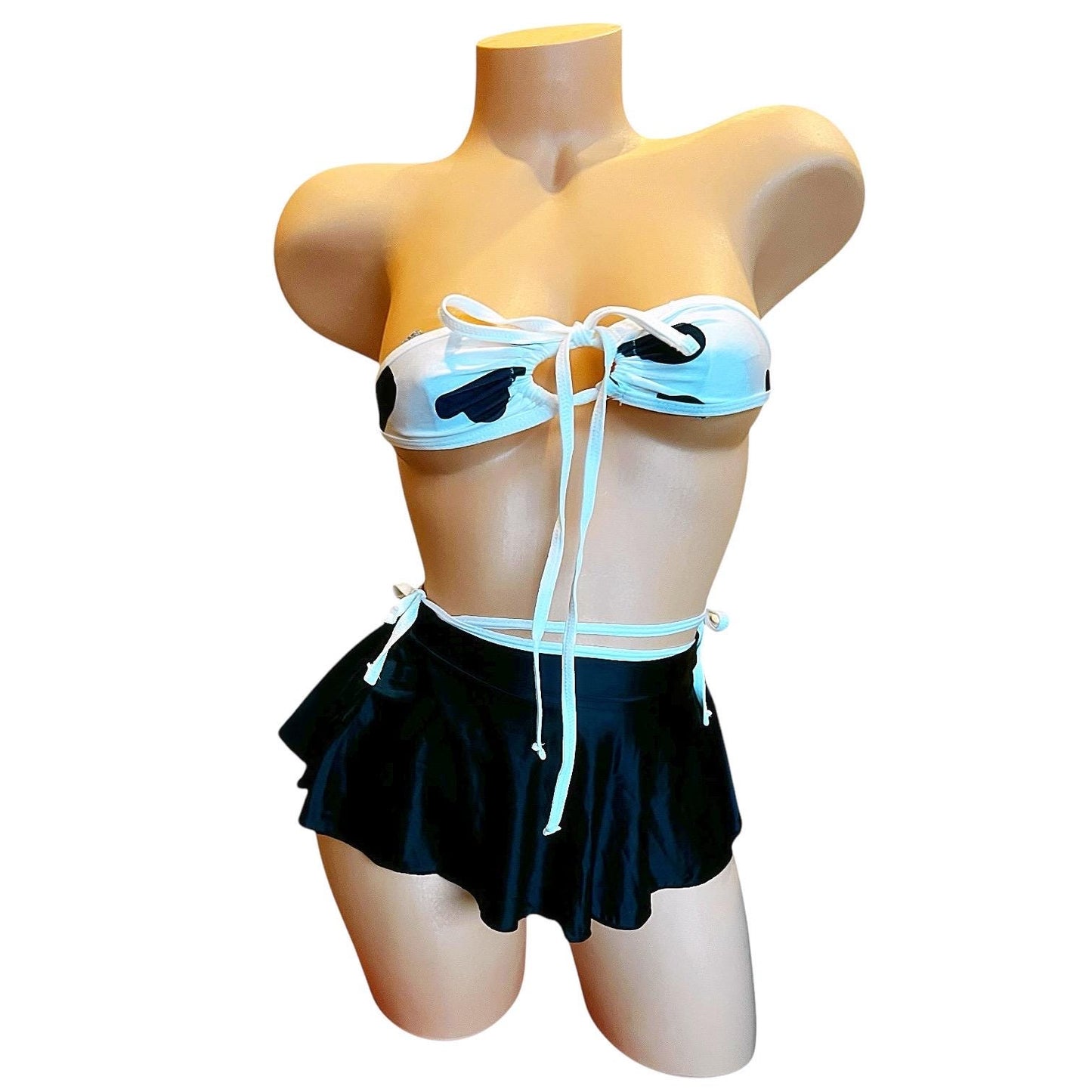 Black Shiny Satin Spandex Extreme Micro Mini Skater Ruffle Circle Skirt - EXOTIC DANCEWEAR