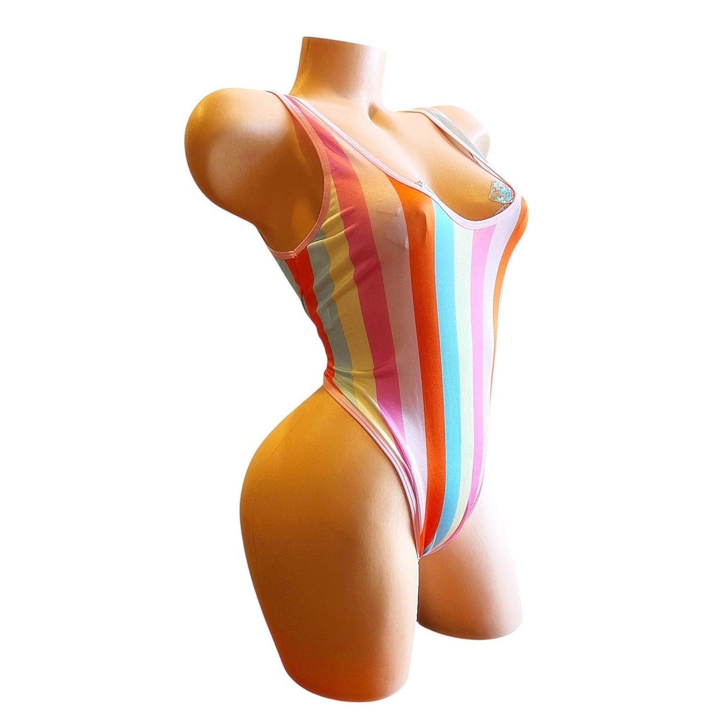 Candy Rainbow Thong One Piece Monokini - EXOTIC DANCEWEAR