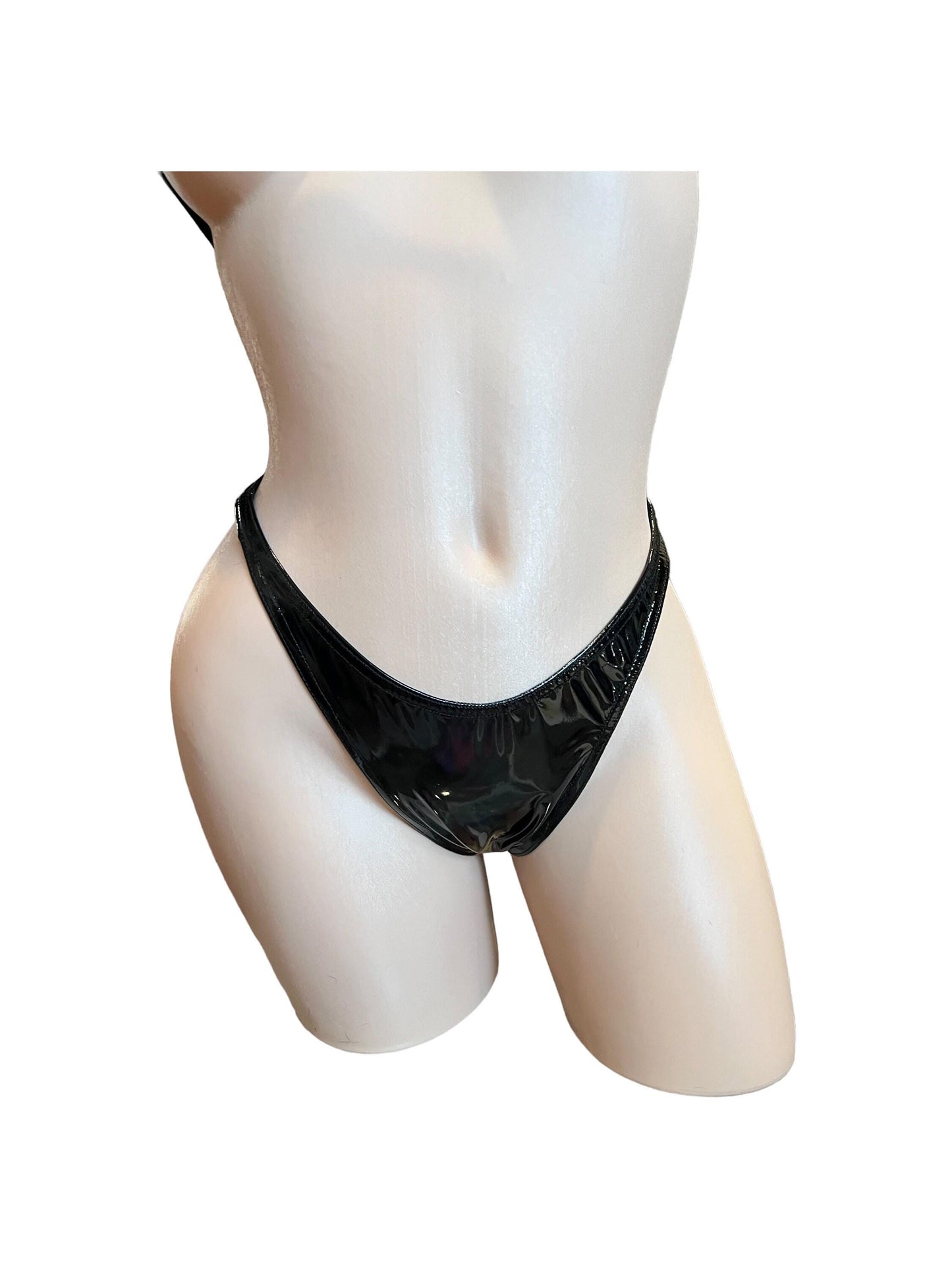 Black latex faux leather nanokini microkini - exotic dancewear
