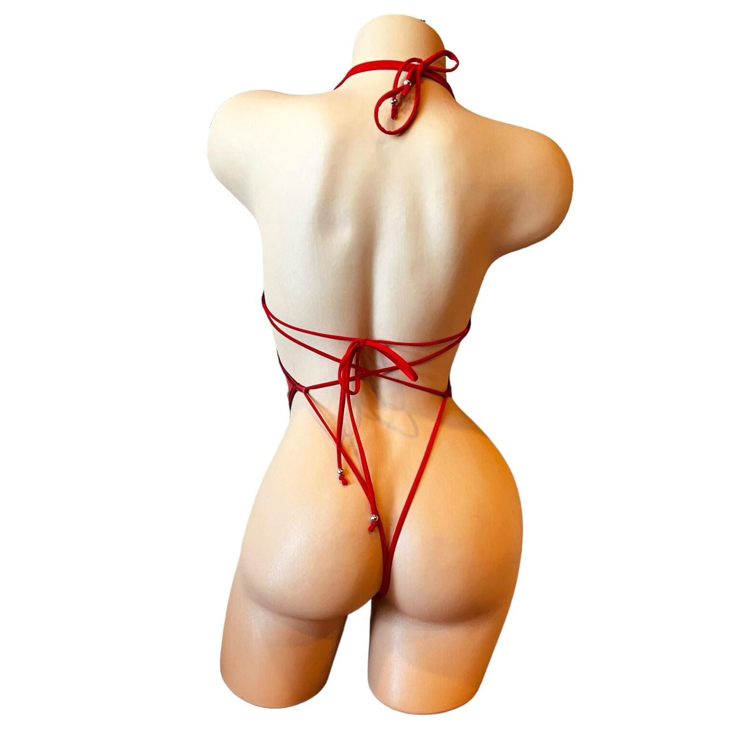 Nova - Red Latex Look Vinyl Patent Lace Up Cutout Monokini - EXOTIC DANCEWEAR
