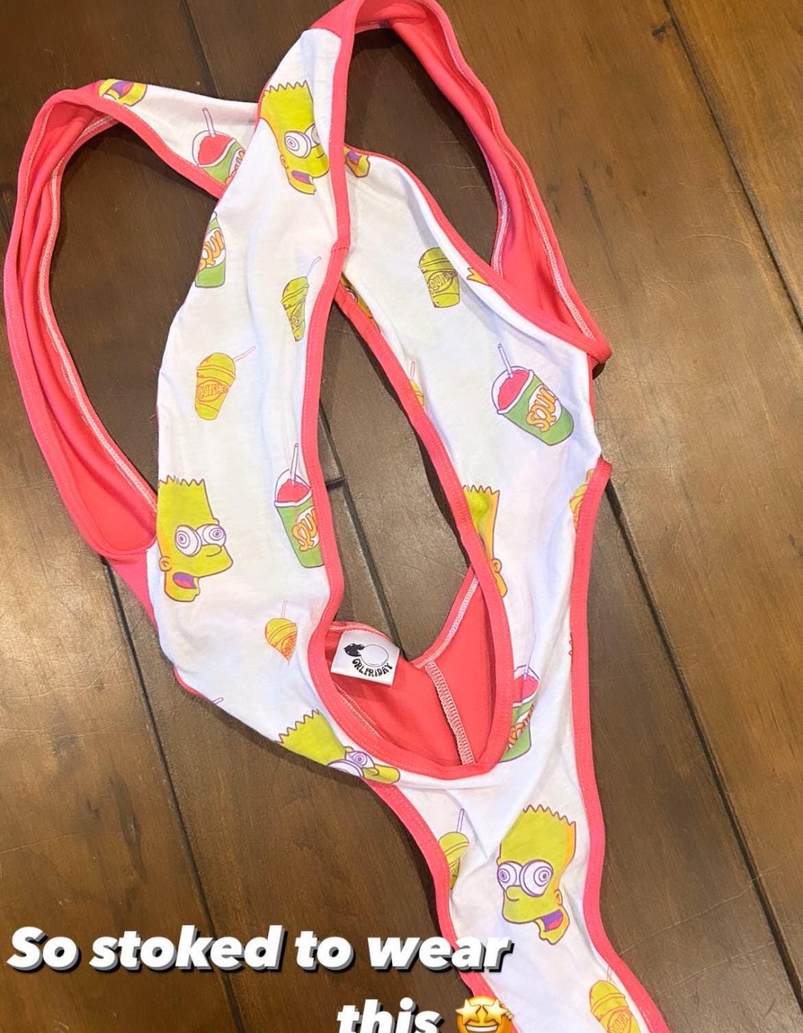 Bart Simpson Criss Cross Lime Green Trim Monokini - UPCYCLED Fashion - EXOTIC DANCEWEAR