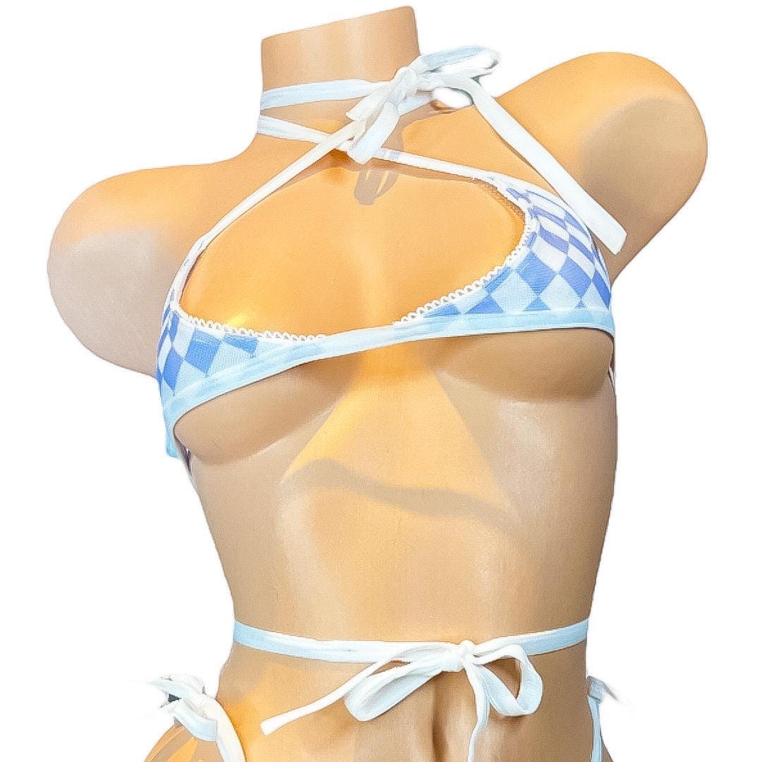 Baby Blue and White Checkered Bikini - EXOTIC DANCEWEAR