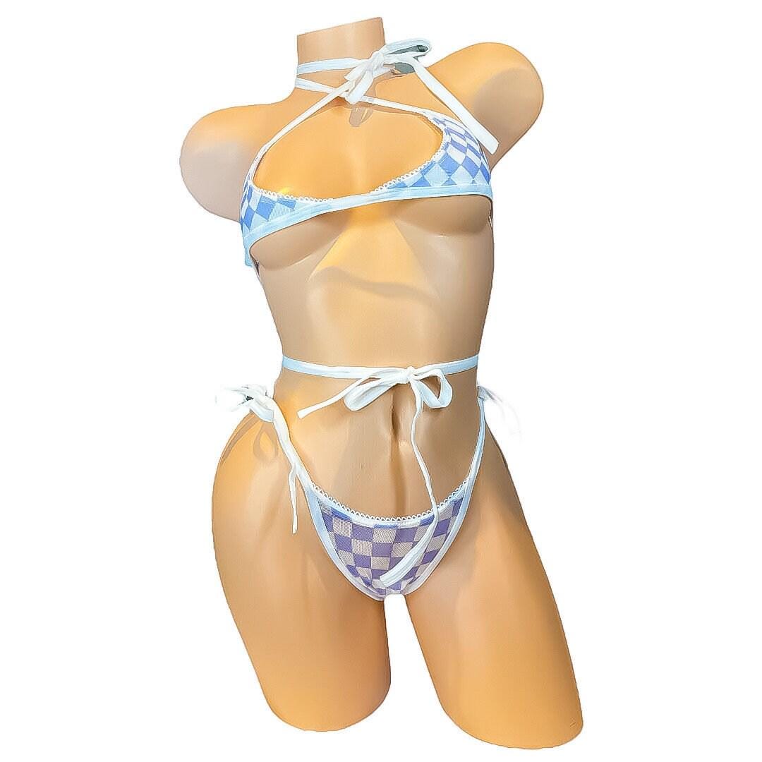 Baby Blue and White Checkered Bikini - EXOTIC DANCEWEAR