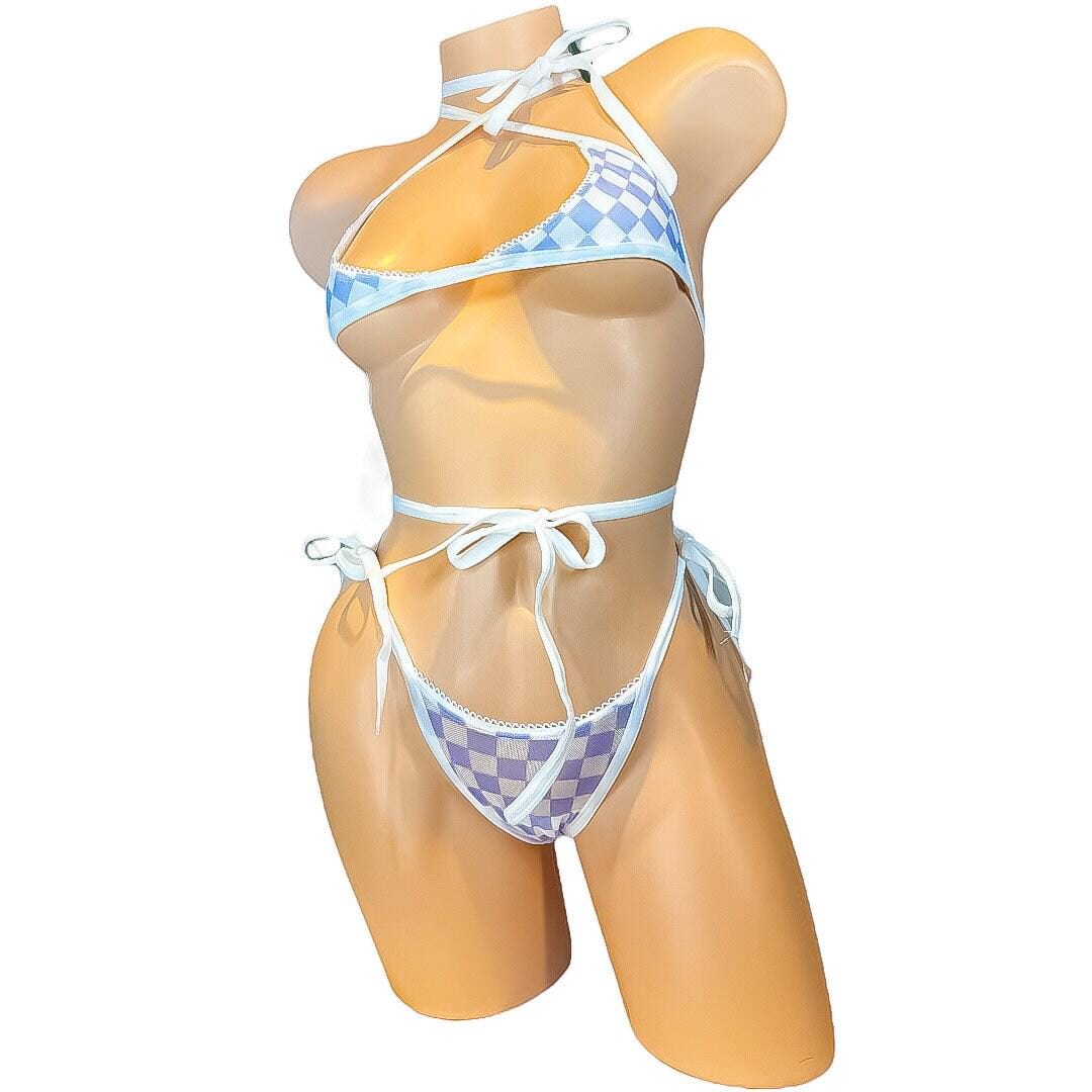 Baby Blue and White Checkered Bikini - EXOTIC DANCEWEAR