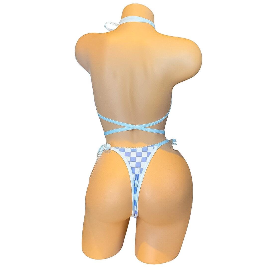 Baby Blue and White Checkered Bikini - EXOTIC DANCEWEAR