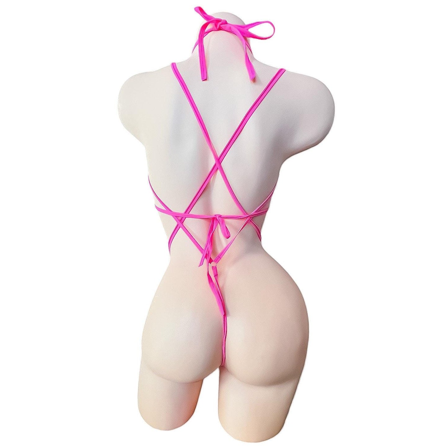 Hot pink micro mesh triangle bikini slingshot set - exotic dancewear
