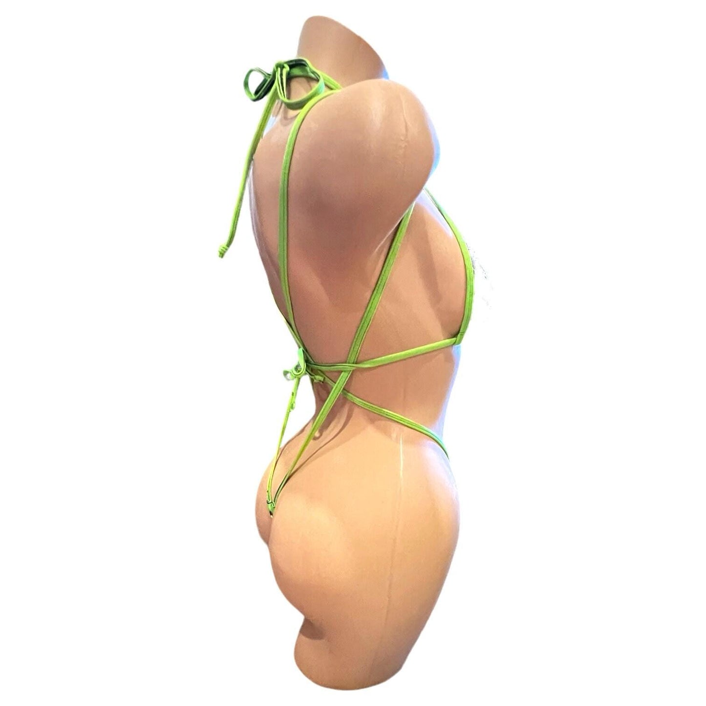 Spider Web Slingshot G-String Bikini with Lime Green Trim - EXOTIC DANCEWEAR