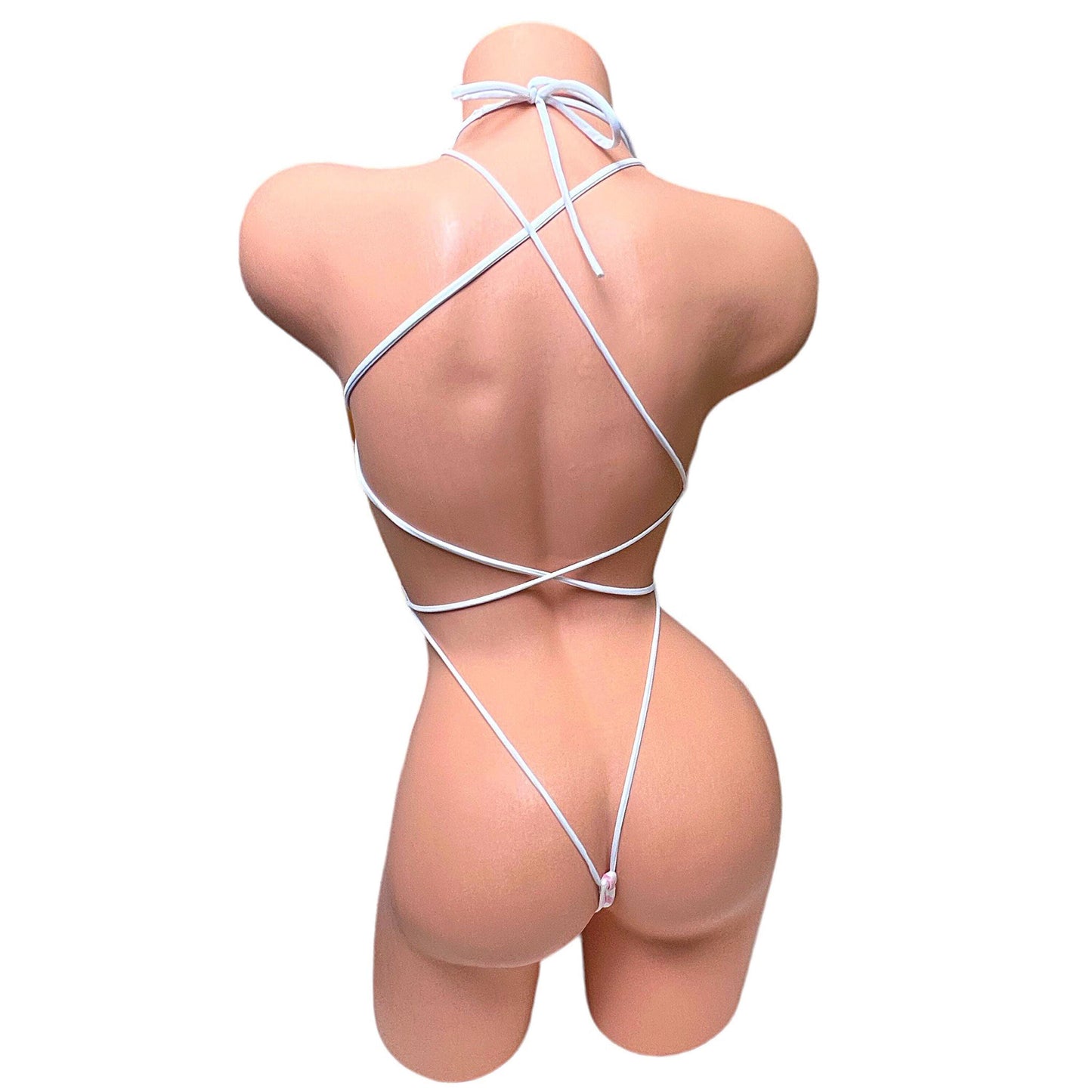 Baby Pink + White Gingham Thong Lace Up Back One Piece - EXOTIC DANCEWEAR