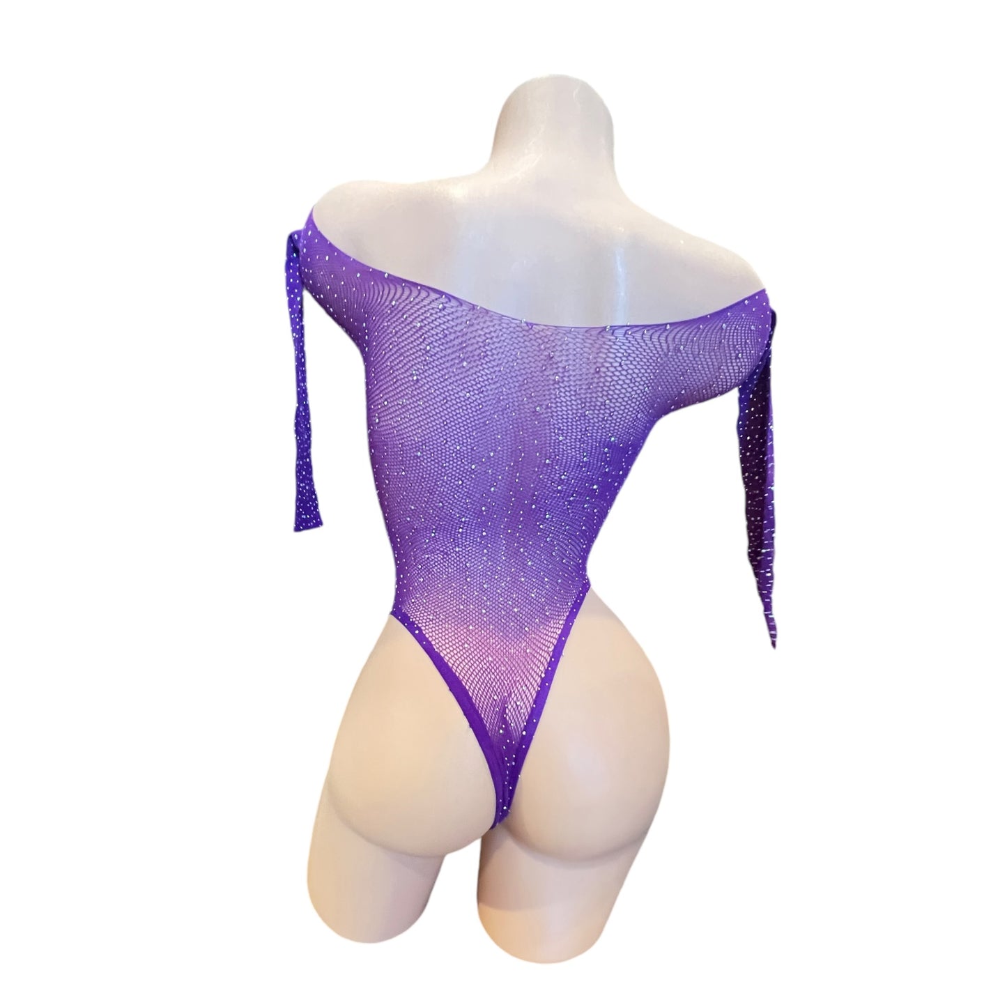 Purple Rhinestoned Fishnet Bodysuit - EXOTIC DANCEWEAR