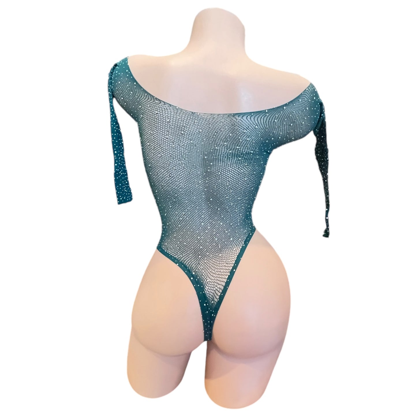 Hunter Green Rhinestoned Fishnet Bodysuit - EXOTIC DANCEWEAR