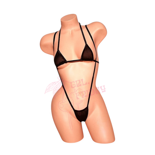 Black Micro Mesh Sheer Slingshot Bikini Set - EXOTIC DANCEWEAR