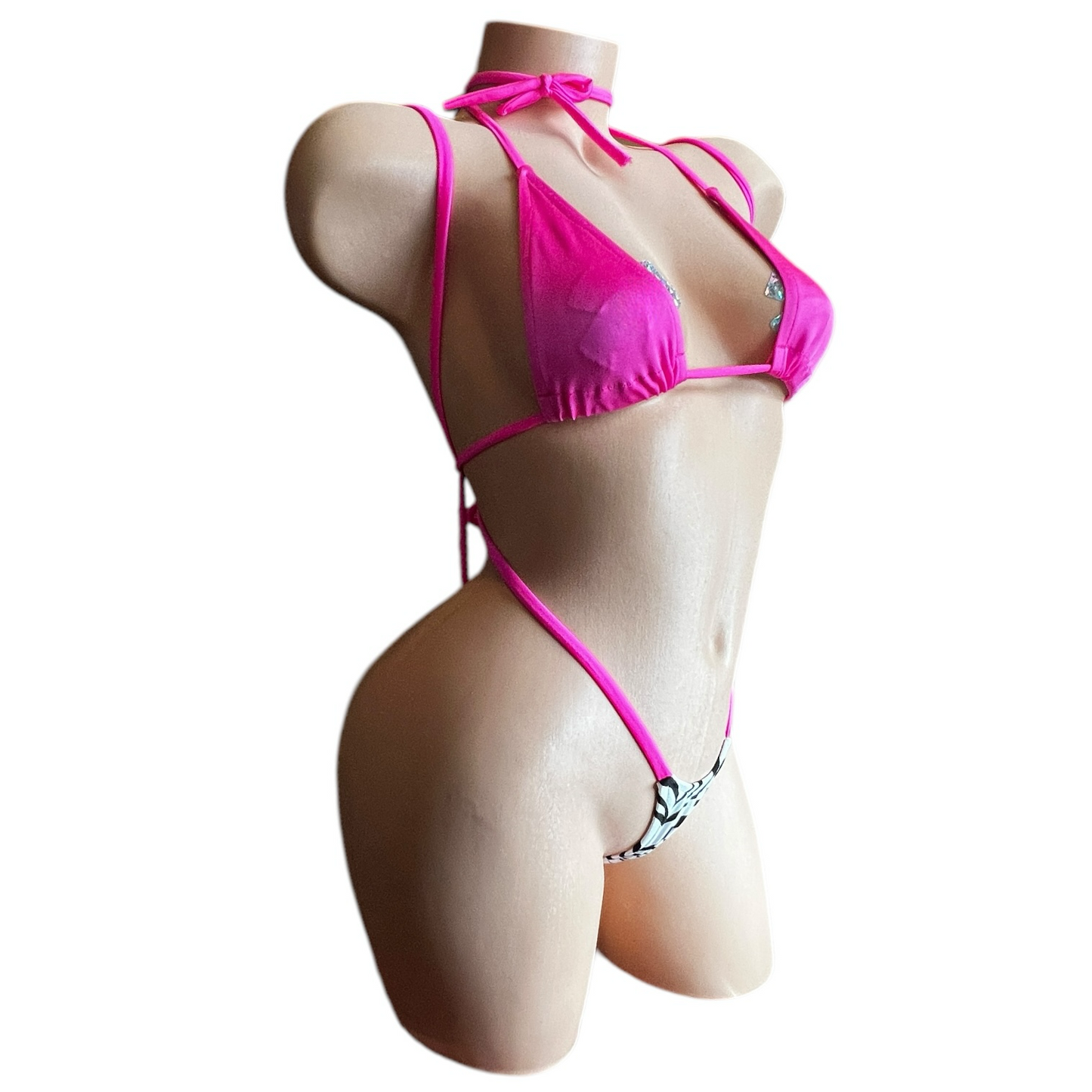 Hot Pink and Black + White Zebra Print Slingshot Microkini - EXOTIC DANCEWEAR
