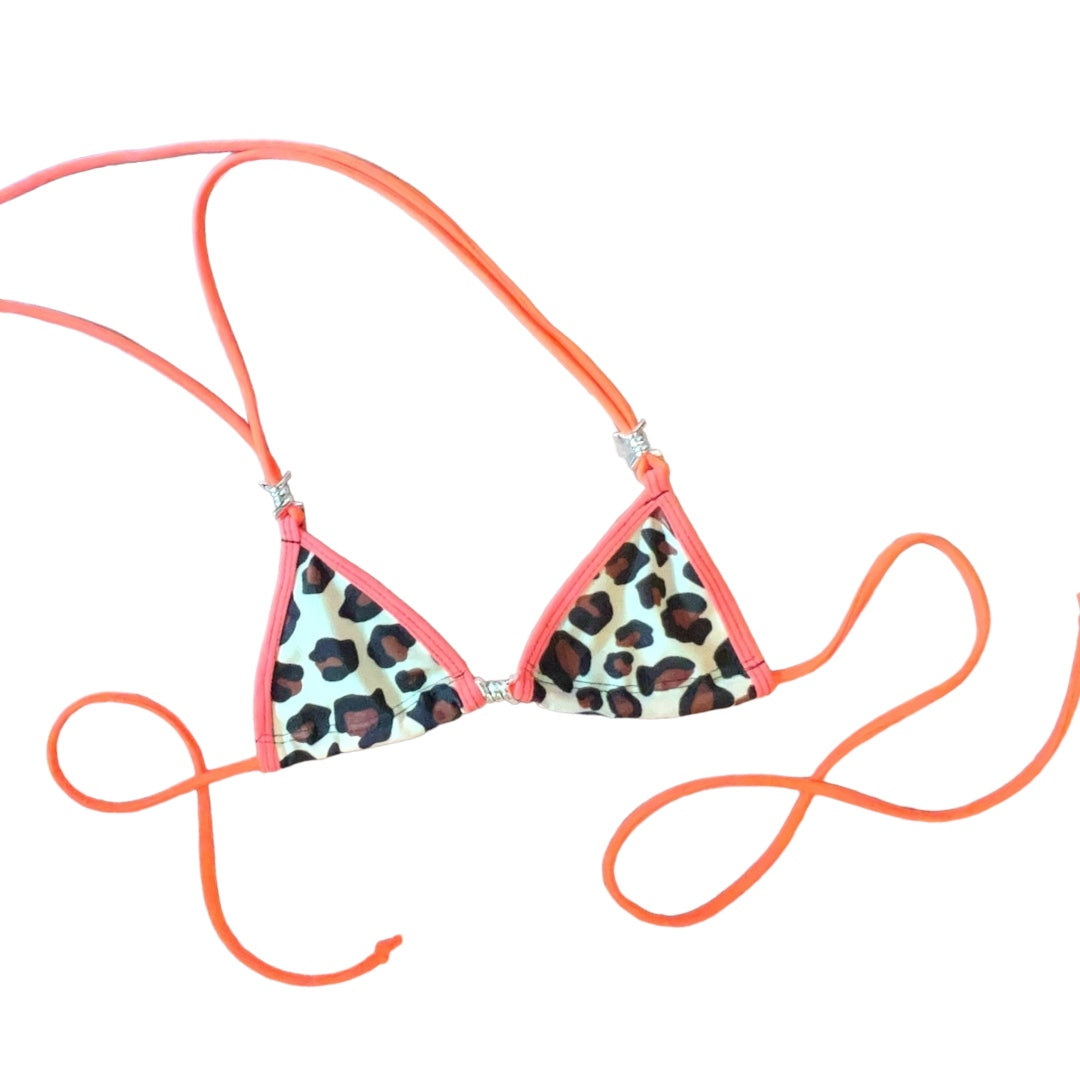 Orange + Leopard Print Microkini with Barbed Wire Charms - EXOTIC DANCEWEAR