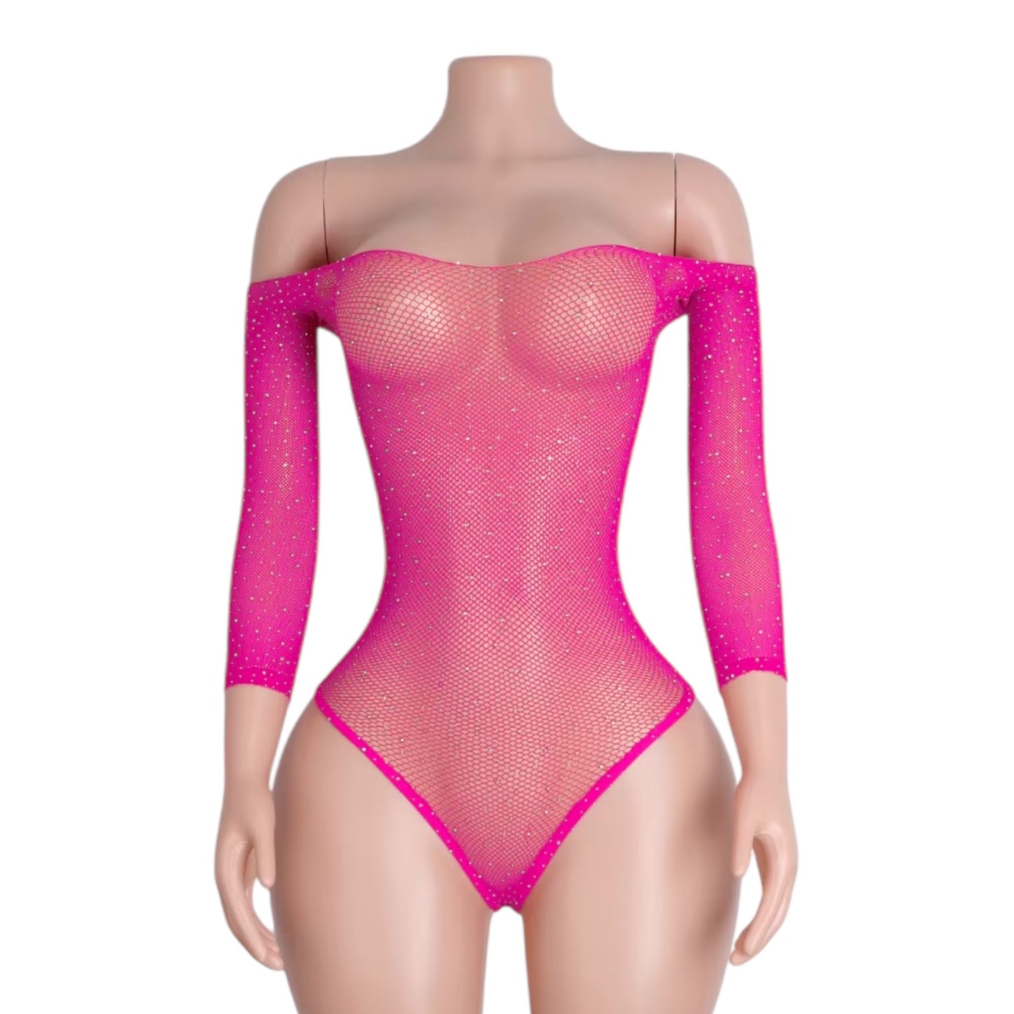 Hot Pink Rhinestoned Fishnet Bodysuit - EXOTIC DANCEWEAR