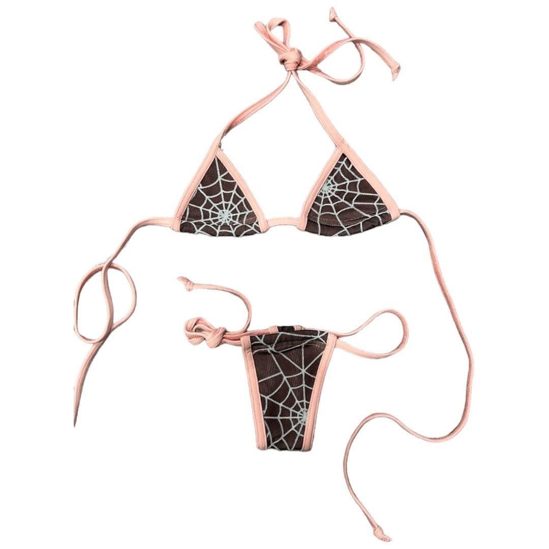 Blush pink and spider webs microkini - exotic dancewear
