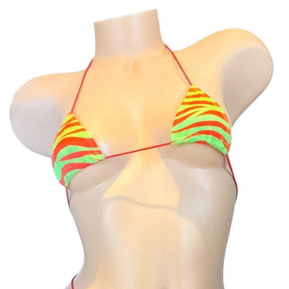 Red and lime green zebra print microkini - exotic dancewear