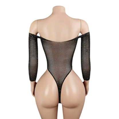 Black Rhinestoned Fishnet Bodysuit - EXOTIC DANCEWEAR